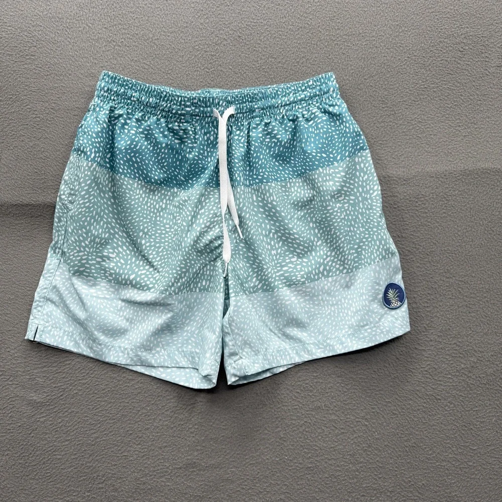 Chubbies Swim Trunks Mens Medium Blue Teal Spotted 5.5 Inseam Lined Stretch